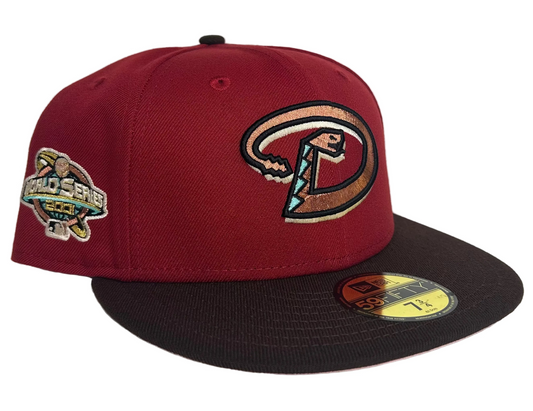 Red Arizona Diamondbacks Brown Visor Pink Bottom 2001 WS  Side Patch New Era 59Fifty Fitted.