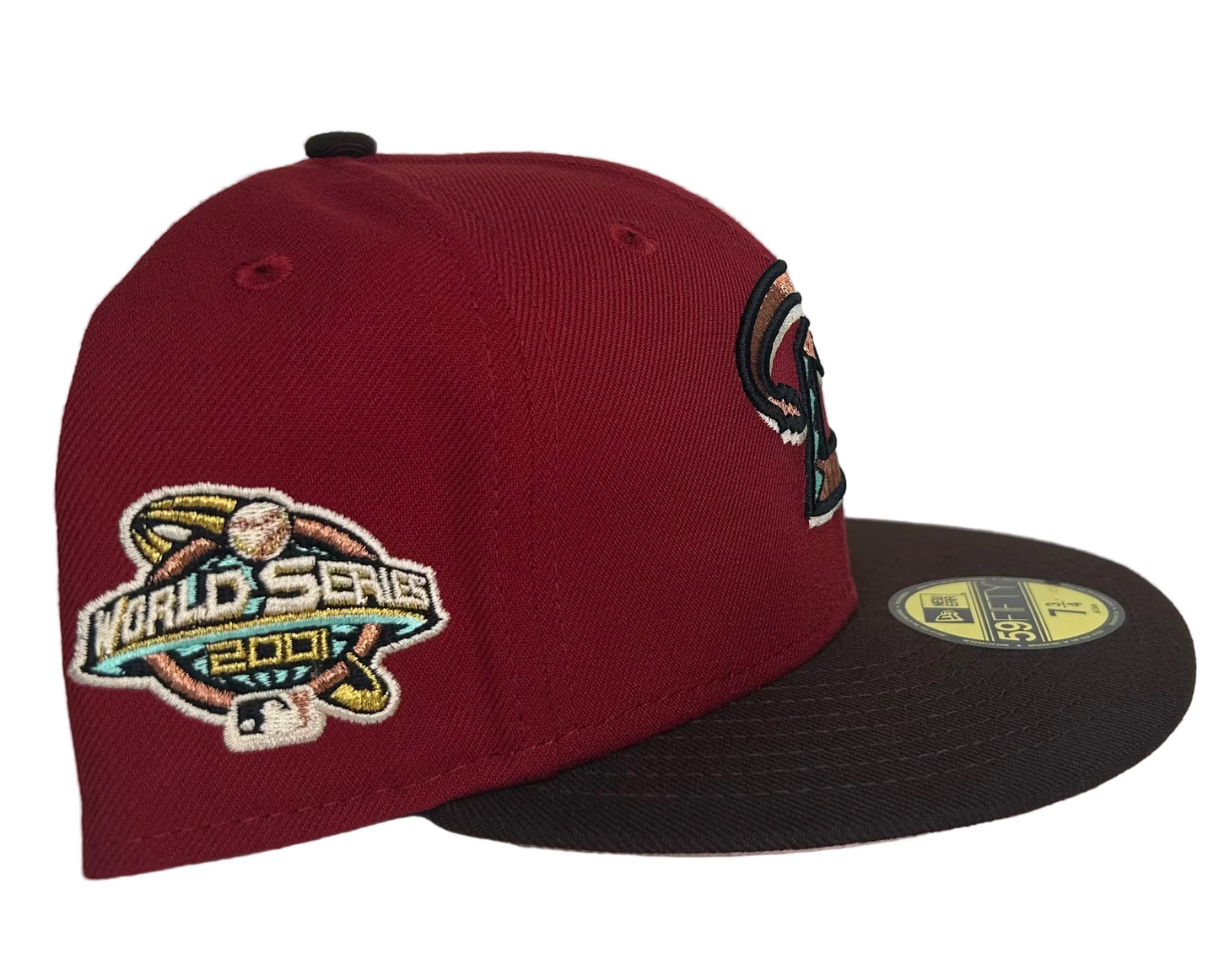 Red Arizona Diamondbacks Brown Visor Pink Bottom 2001 WS  Side Patch New Era 59Fifty Fitted.