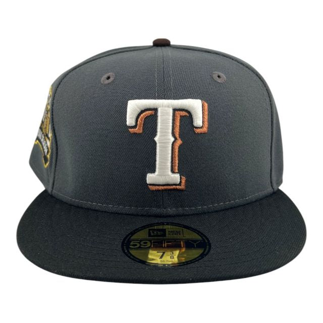 Texas Rangers Graphite and Black Final Season Patch Gray UV New Era 59FIFTY Fitted Hat.