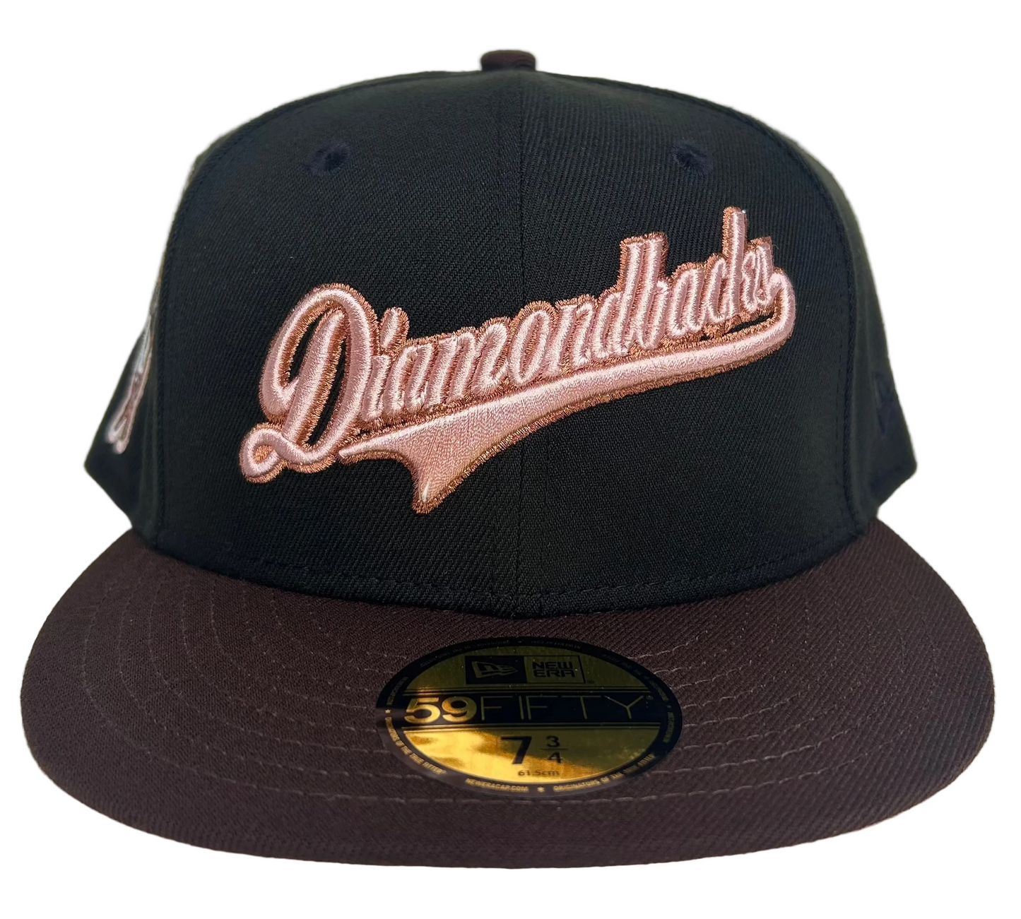 New Era Arizona Diamondbacks 59FIFTY fitted hat featuring a metallic script logo and a 1998 inaugural season side patch. 
