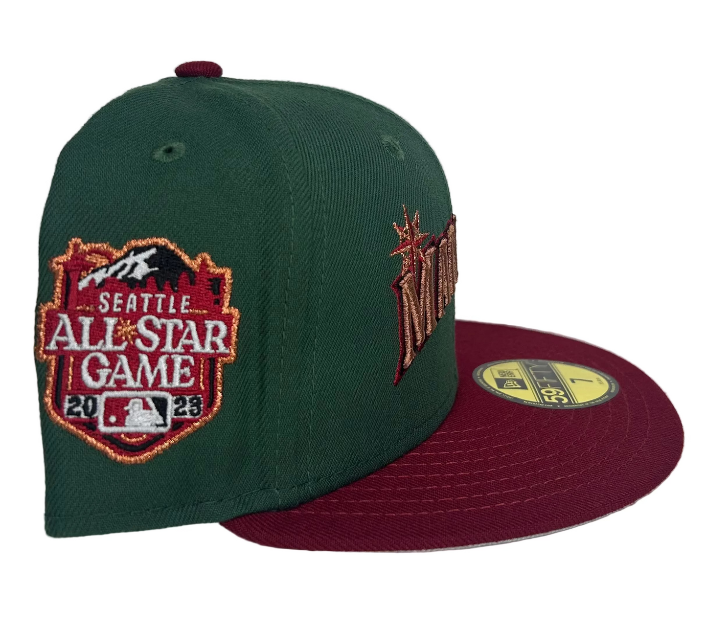 New Era Seattle Mariners ASG 2023 Side Patch Colorflip Script Two Tone Edition 59Fifty Fitted Hat.