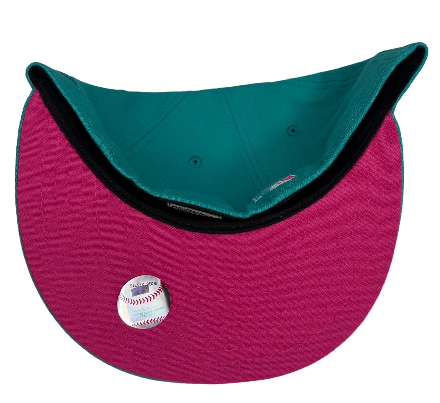 Seattle Mariners New Era 59FIFTY fitted hat features a teal crown and visor W/ a Pink UV.