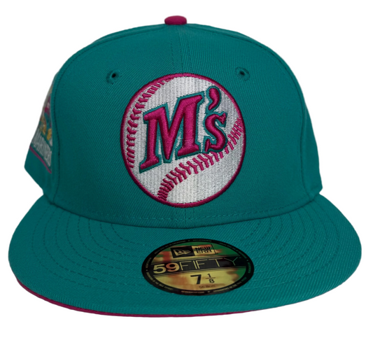 Seattle Mariners New Era 59FIFTY fitted hat features a teal crown and visor W/ a Pink UV.