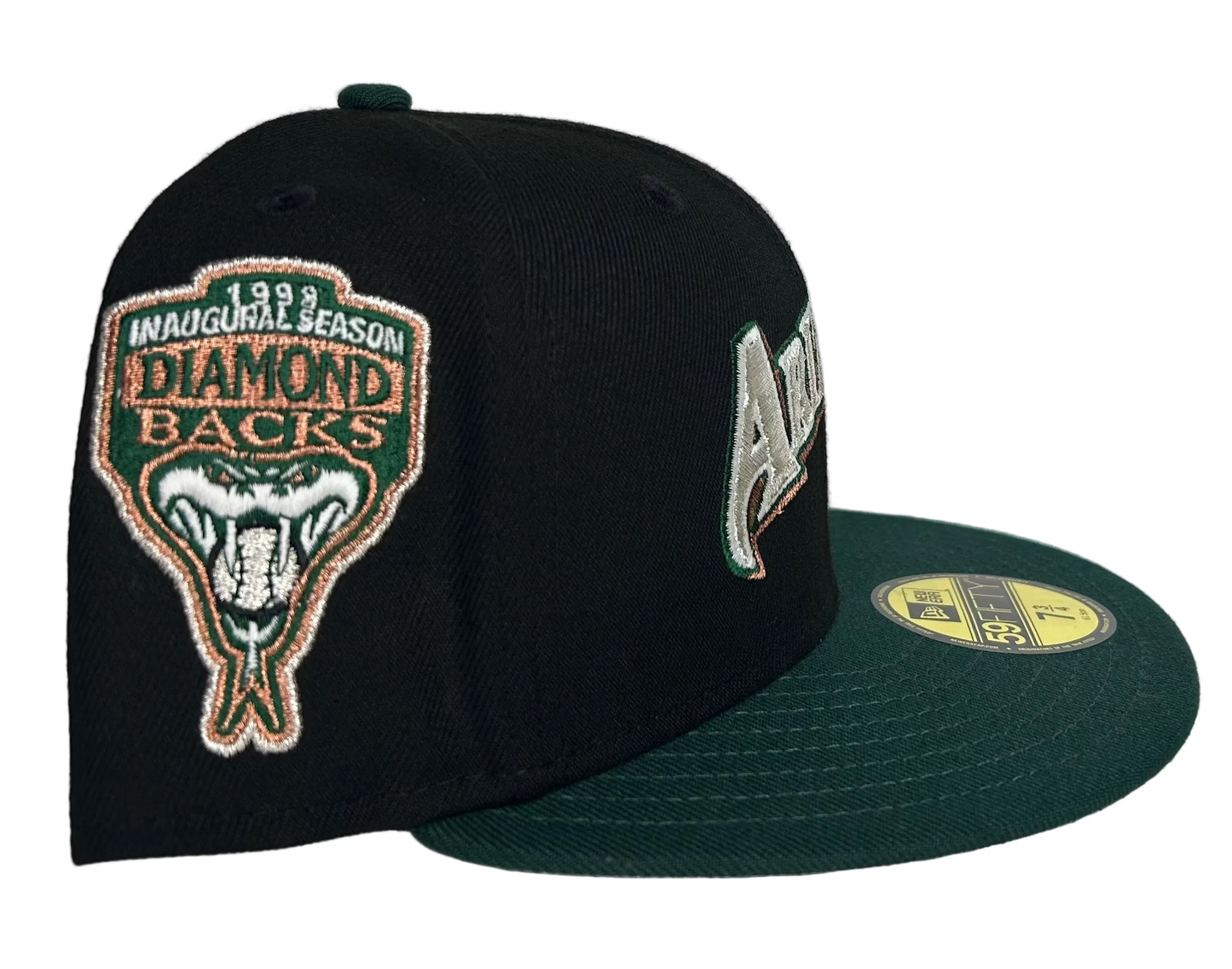 “Sneakerfeenday” Arizona Diamondbacks Script 1998 Inaugural Side Patch season in store exclusive “ Rushmore” New Era 59Fifty fitted hat.