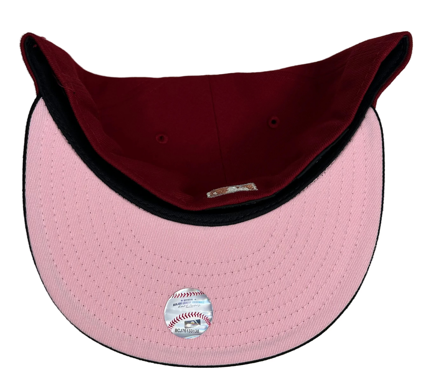 New Era Arizona Diamondbacks 59FIFTY fitted hat, featuring a red crown, black visor, & a 1998 Inaugural Side Patch W/ a Pink UV.