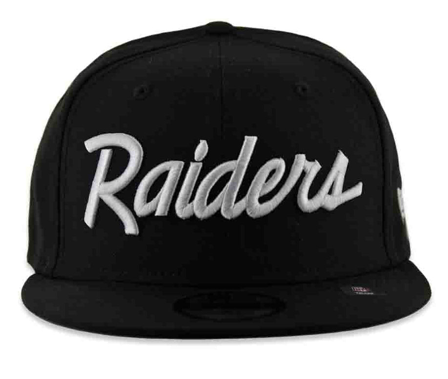 New Era 59Fifty Las Vegas Raiders Script Fitted Hat (Black/White).