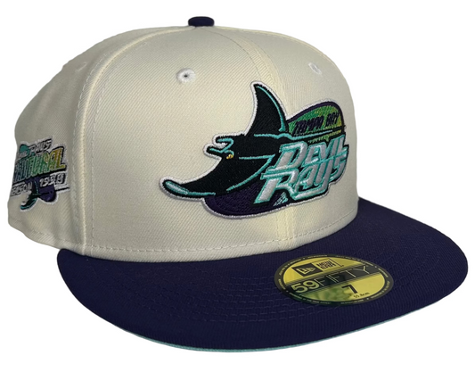 Tampa Bay Devil Rays White Dome Collection HC Exclusive New Era 59Fifty fitted Hat.