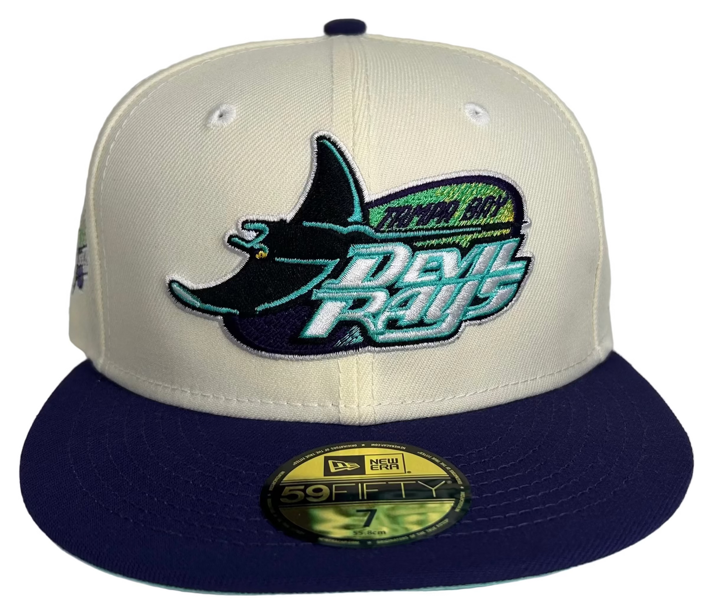 Tampa Bay Devil Rays White Dome Collection HC Exclusive New Era 59Fifty fitted Hat.