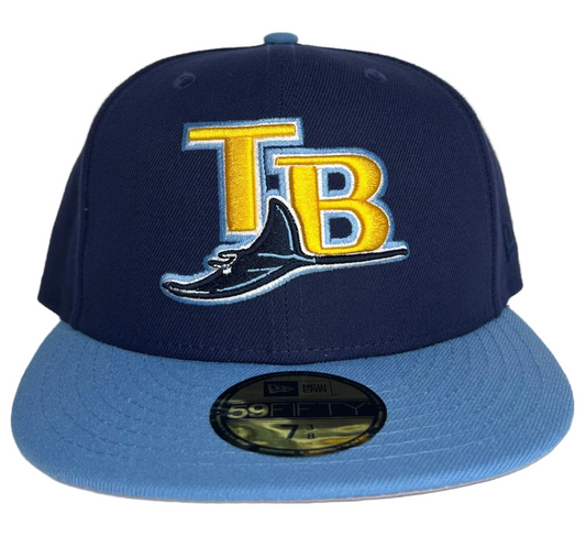 Tampa Bay Rays New Era 59FIFTY fitted hat, specifically a Royal Blue and Light Blue colorway featuring the "TB" logo. 