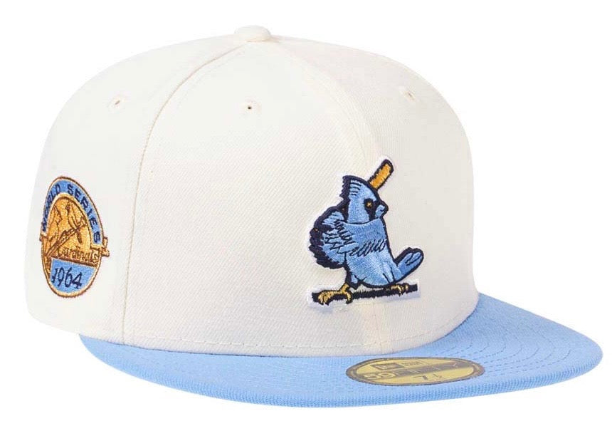 NEW ERA ST. LOUIS CARDINALS WORLD SERIES 1964 CREAM CLASSIC EDITION 59FIFTY FITTED HAT.