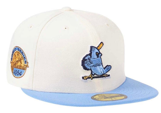 NEW ERA ST. LOUIS CARDINALS WORLD SERIES 1964 CREAM CLASSIC EDITION 59FIFTY FITTED HAT.