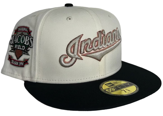 Cleveland Indians fitted hat is a New Era 59FIFTY featuring a "retro script" “Rushmore” & a 1994 Jacobs Field inaugural season side patch. 