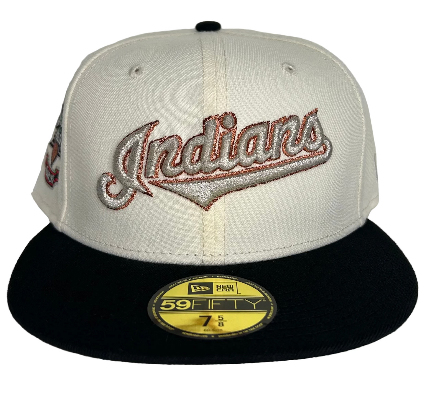 Cleveland Indians fitted hat is a New Era 59FIFTY featuring a "retro script" “Rushmore” & a 1994 Jacobs Field inaugural season side patch. 