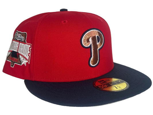 Philadelphia Phillies 59FIFTY New Era Red & Satin Black Hat featuring a 1996 All-Star Game commemorative side patch. 