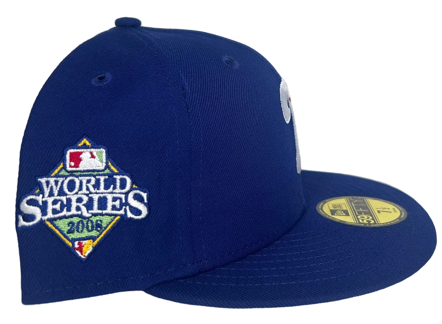 New Era Philadelphia Phillies 59FIFTY fitted hat, specifically a "Blue Icy" edition featuring a 2008 World Series side patch. 