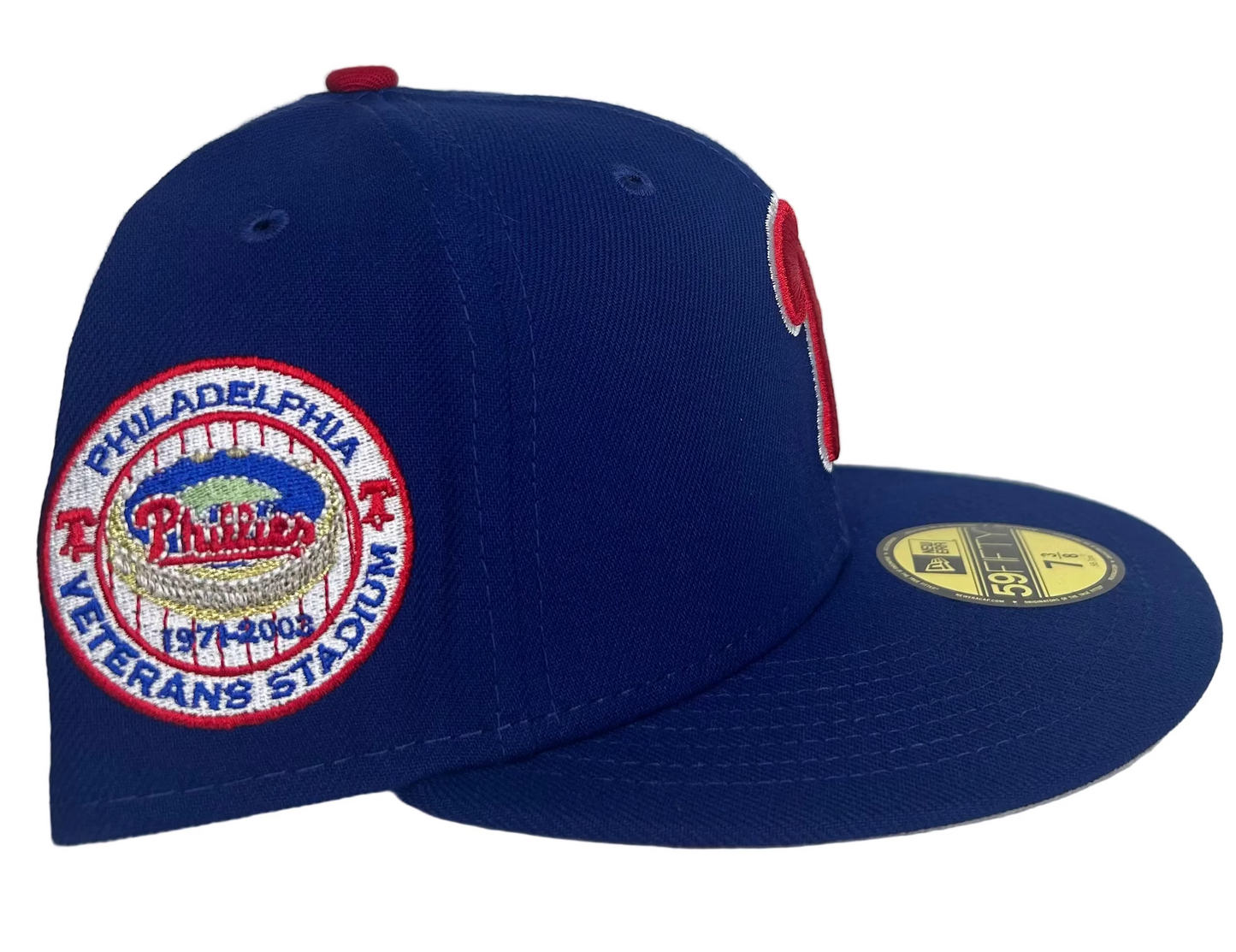 New Era Philadelphia Phillies 59FIFTY fitted hat, specifically a model featuring a Veterans Stadium patch on the side.