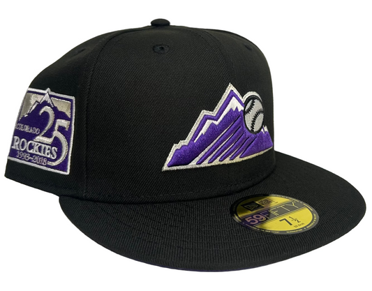 New Era Colorado Rockies 59FIFTY fitted hat featuring a 25th-anniversary patch. 
