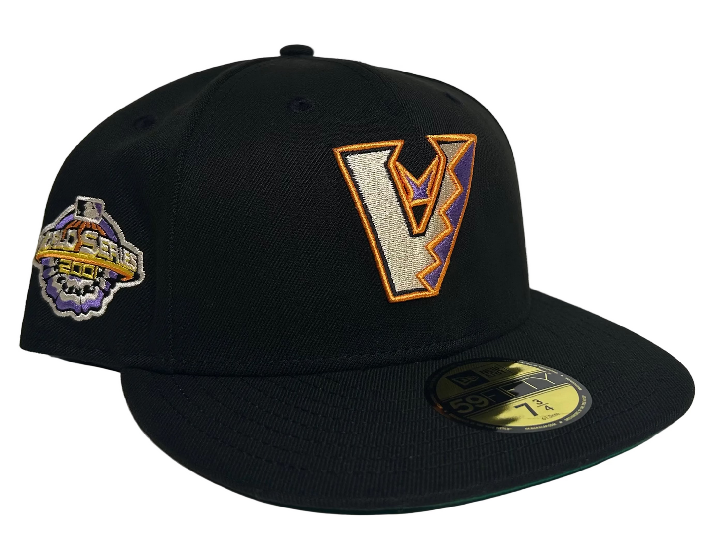 New Era Arizona Diamondbacks 59FIFTY fitted hat features the team's throwback "V" logo on the front and a 2001 World Series patch on the side. 