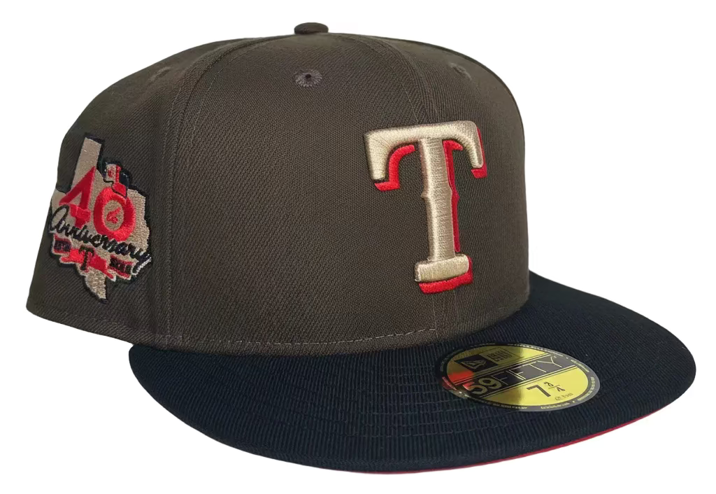 New Era 59Fifty Texas Rangers Mocha/ Red Fitted Hat.