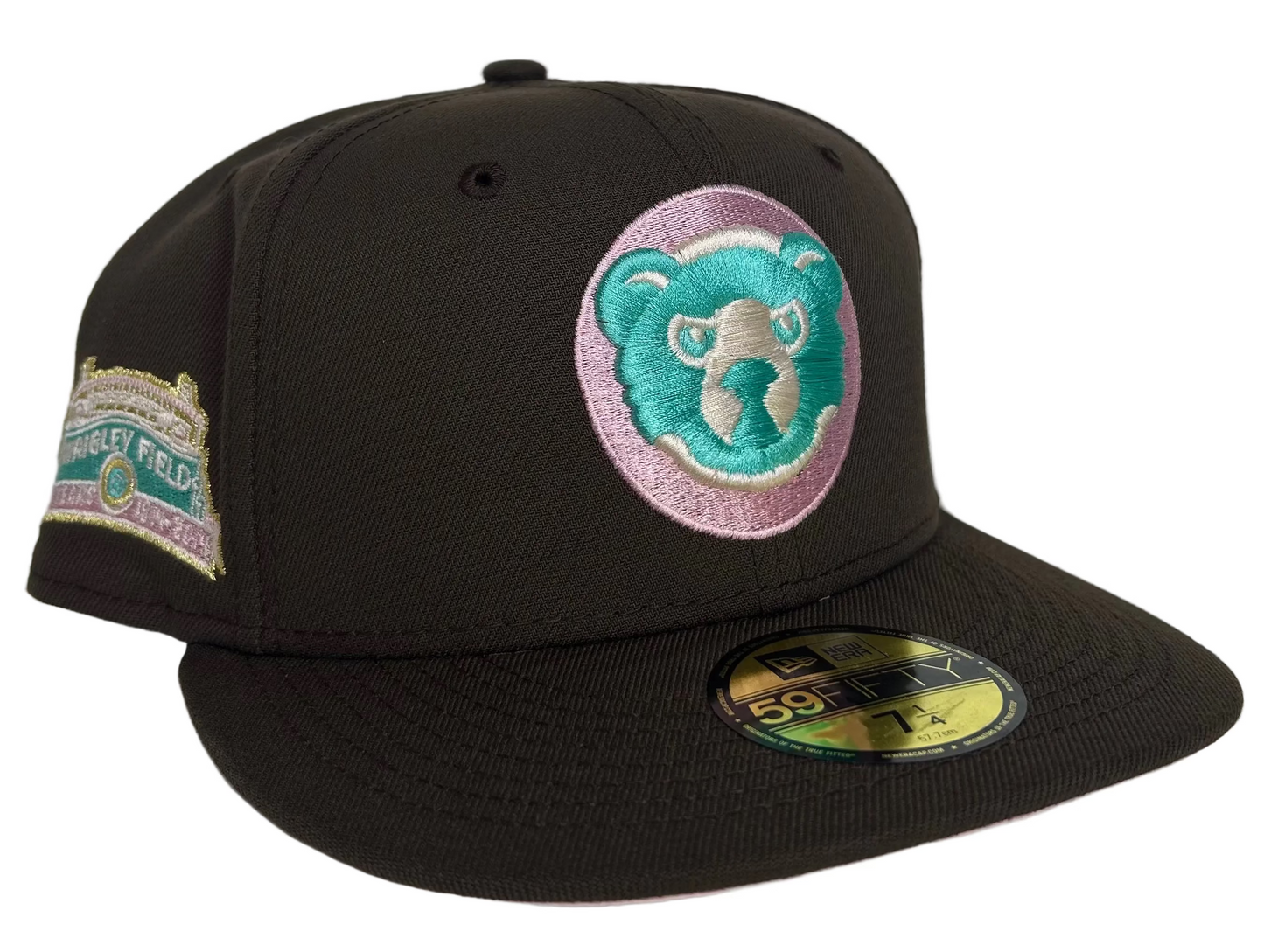 Chicago Cubs "Spumoni" New Era 59Fifty fitted hat, featuring a chocolate brown crown, black visor &  pink undervisor.