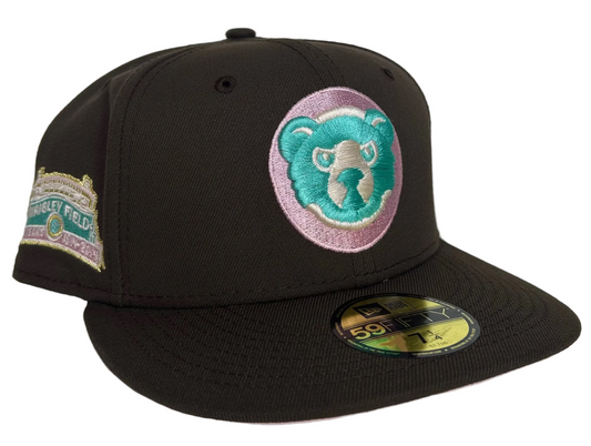 Chicago Cubs "Spumoni" New Era 59Fifty fitted hat, featuring a chocolate brown crown, black visor &  pink undervisor.