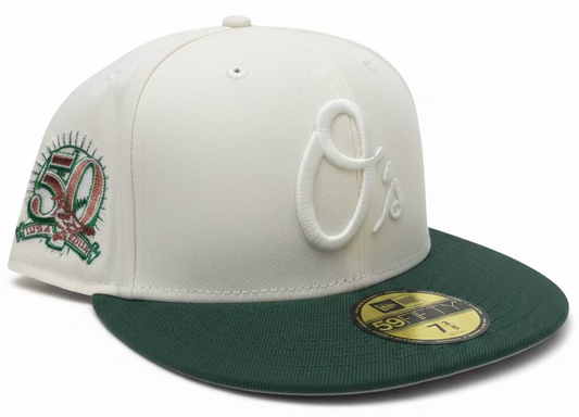 Baltimore Orioles Cream and Green " 2-Tone Creator Gang Pack" 50th Anniversary Patch Gray UV New Era 59Fifty Fitted Hat