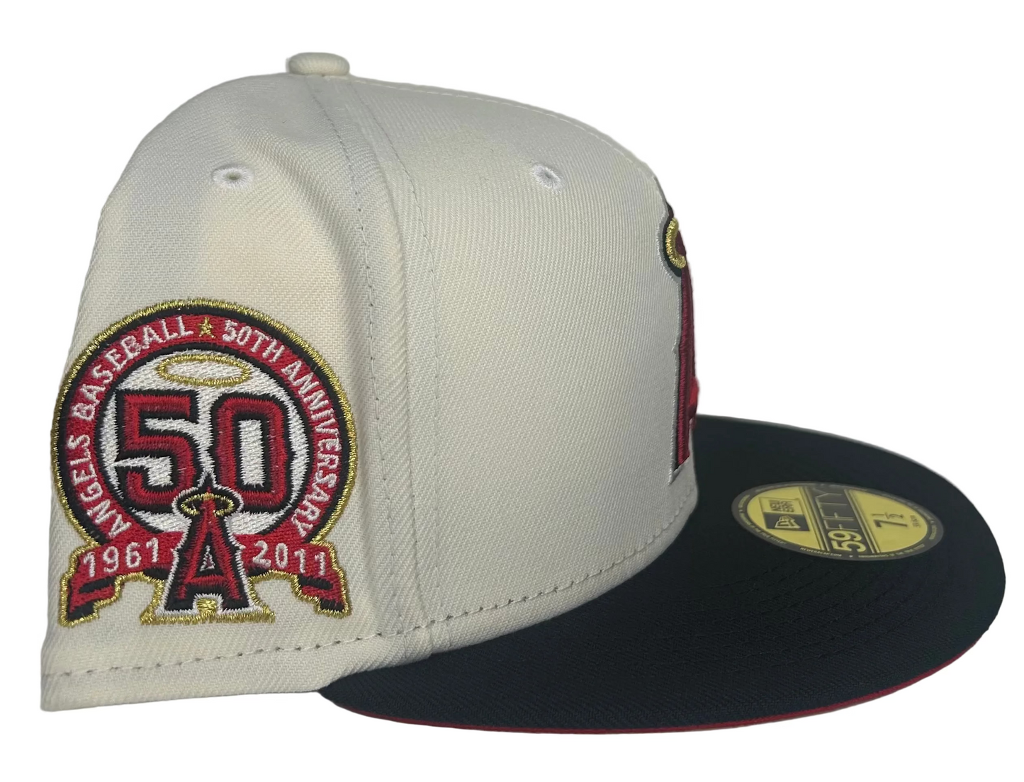 New Era Los Angeles Angels 59FIFTY fitted hat featuring a 50th-anniversary patch. 