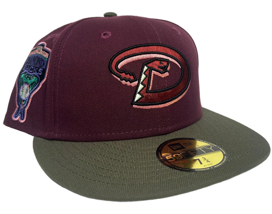 New Era Arizona Diamondbacks Maroon 59FIFTY Fitted Hat, which features a side patch commemorating their 1998 inaugural season.
