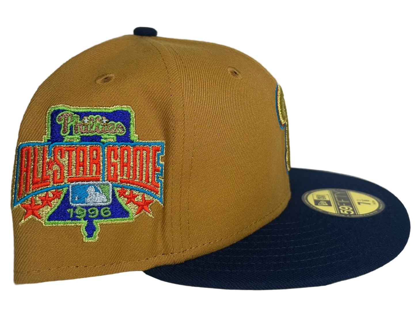 New Era Philadelphia Phillies 1996 MLB All-Star Game 59FIFTY fitted hat, often found in camel/peanut and navy colorways. 