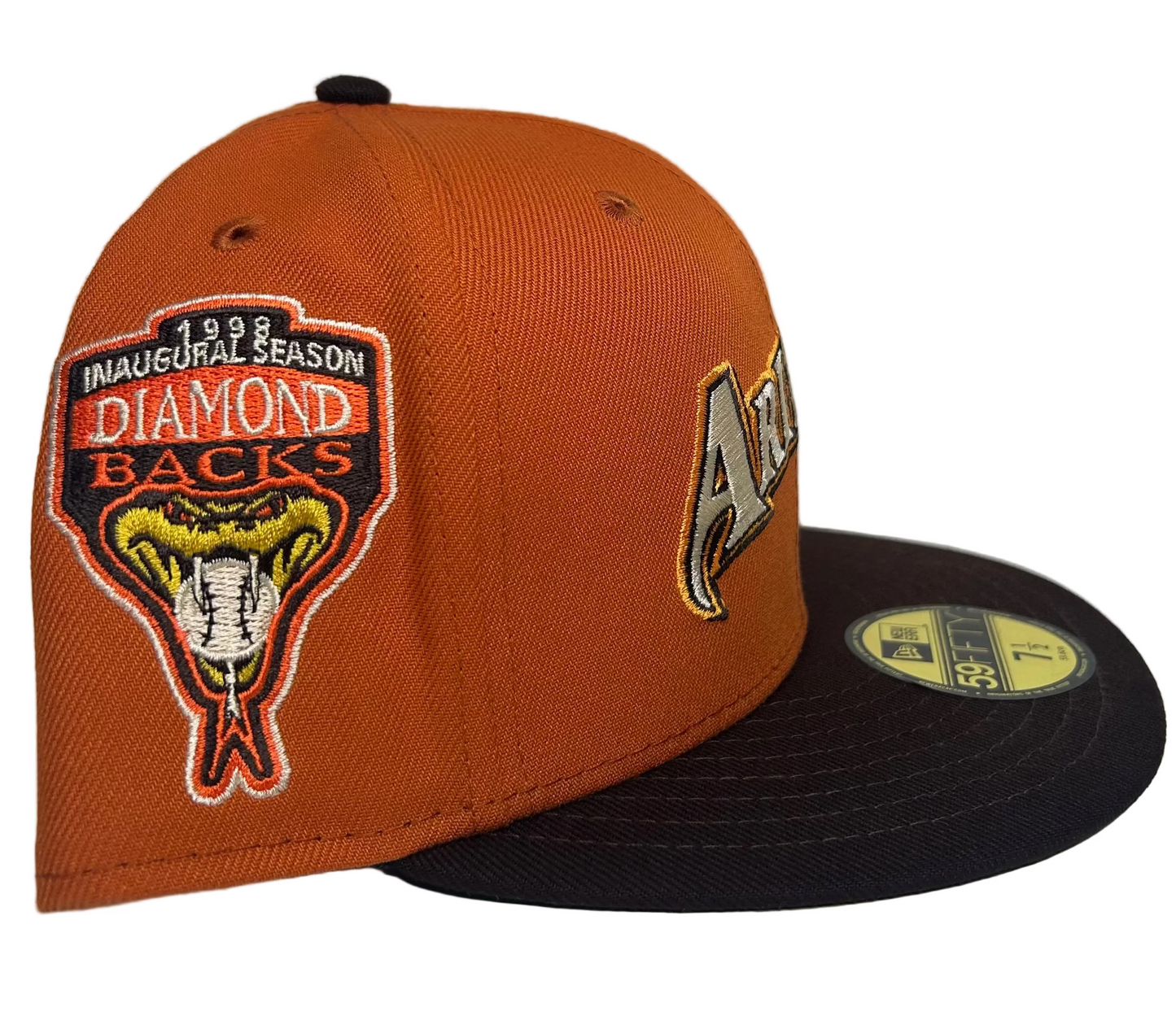 Arizona Diamondbacks - Burnt Orange 2-Tone W/ a INAUGURAL 1998 Side Patch Exclusive “Fall Pack” NewEra 59Fifty fitted Hat.