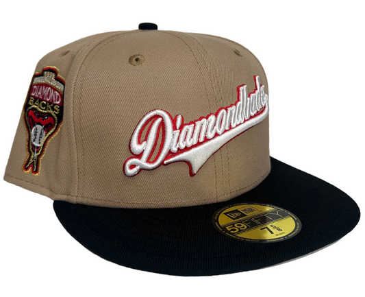 Camel Script Arizona Diamondbacks Black Visor Gray Bottom 1998 Inaugural Season Side Patch New Era 59Fifty Fitted