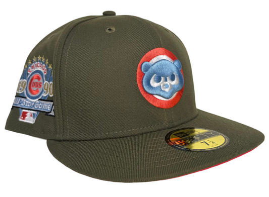 New Era Chicago Cubs All Star Game 1990 Lava Olive Edition 59Fifty Fitted Cap in olive green with a red undervisor.