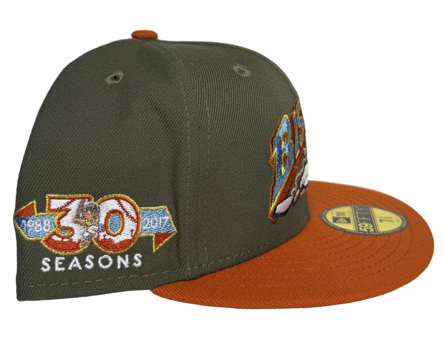 New Era Buffalo Bisons 30 Seasons Olive Metallic Two Tone Prime Edition 59Fifty Fitted Hat.