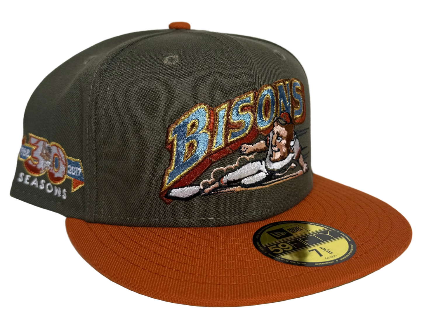 New Era Buffalo Bisons 30 Seasons Olive Metallic Two Tone Prime Edition 59Fifty Fitted Hat.