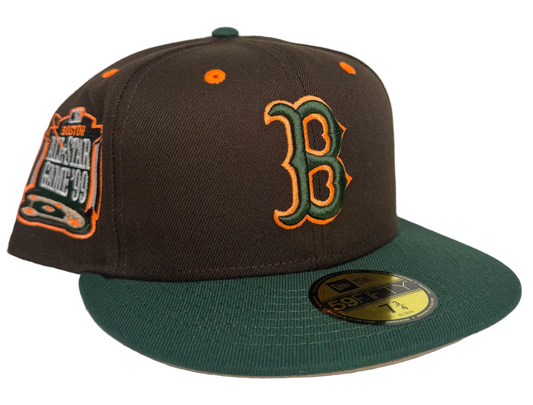New Era Boston Red Sox 1999 All-Star Game 59FIFTY fitted hat with a brown crown and green visor.