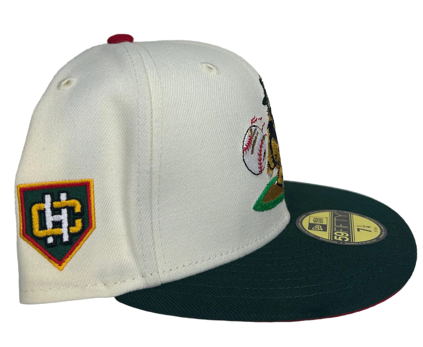 New Era Fresno Grizzlies 59FIFTY fitted hat with a cream crown and a dark green visor.