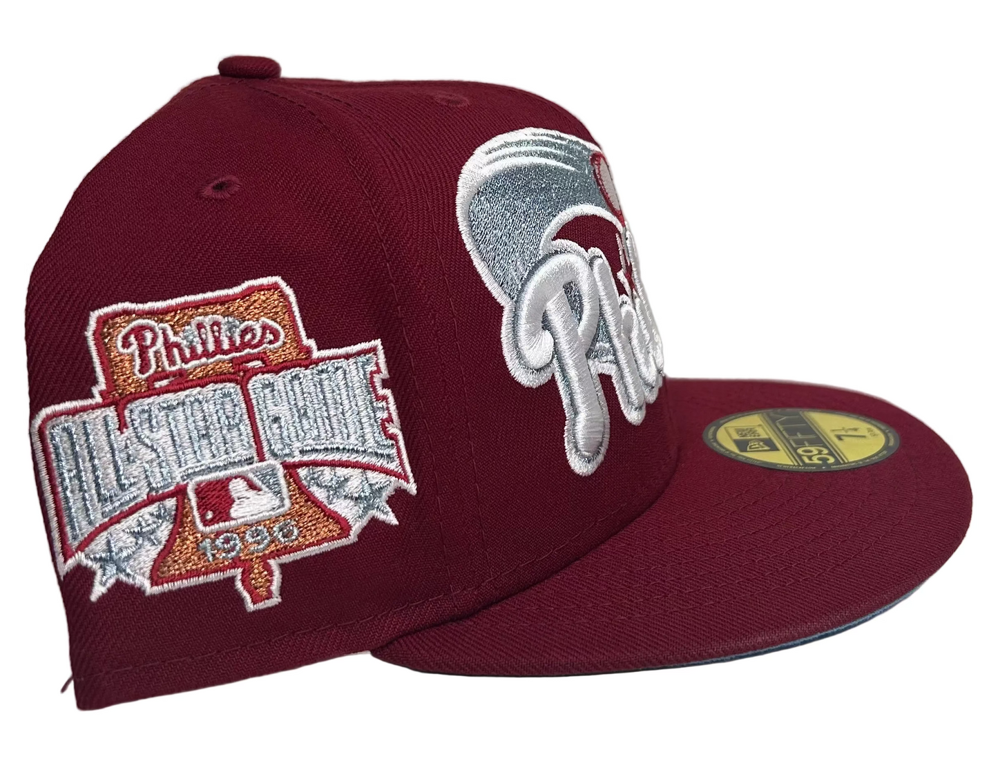 New Era Philadelphia Phillies 1996 All-Star Game 59FIFTY Fitted Hat in a maroon colorway with a commemorative side patch.