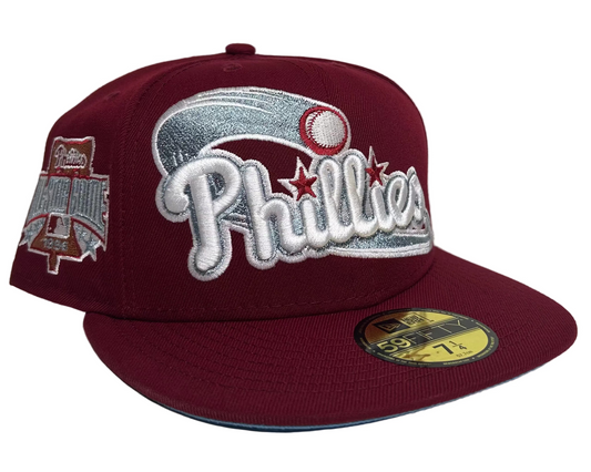 New Era Philadelphia Phillies 1996 All-Star Game 59FIFTY Fitted Hat in a maroon colorway with a commemorative side patch.