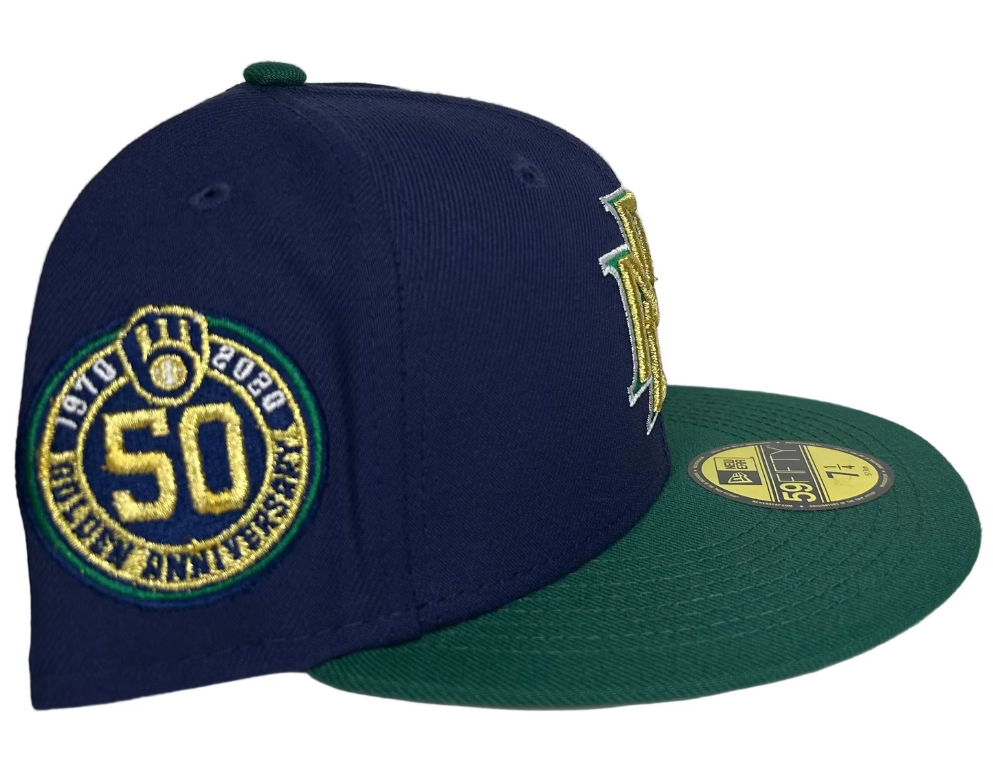 New Era Milwaukee Brewers 50th Anniversary Two Tone Edition 59Fifty Fitted Hats. 