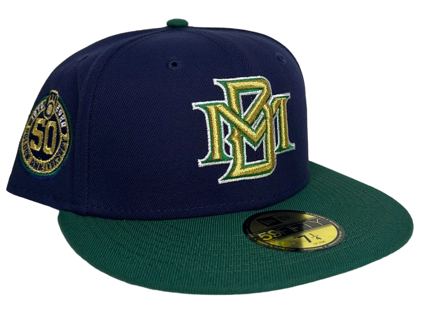 New Era Milwaukee Brewers 50th Anniversary Two Tone Edition 59Fifty Fitted Hats. 