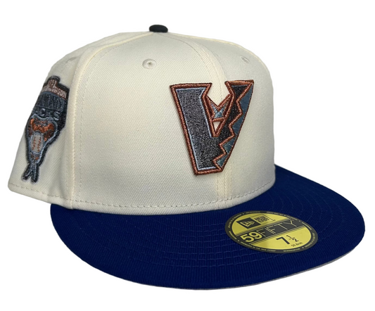 New Era Arizona Diamondbacks 59FIFTY fitted hat featuring a white crown, royal blue visor, and an upside-down "A" logo.