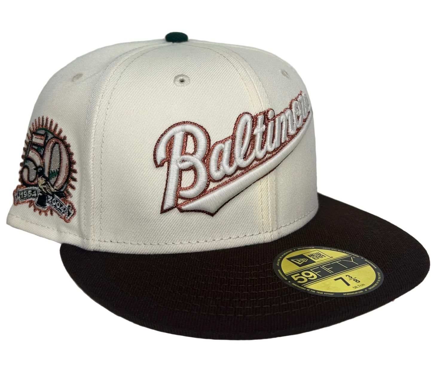 New Era 59Fifty “Nohonati x SFD” 2-Tone Off- Rushmore white / Brown Baltimore Orioles 50th Anniversary Side Patch.