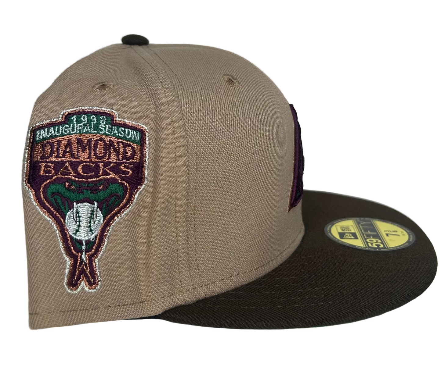 New Era Arizona Diamondbacks 59FIFTY fitted hat, featuring a khaki crown and a brown visor.