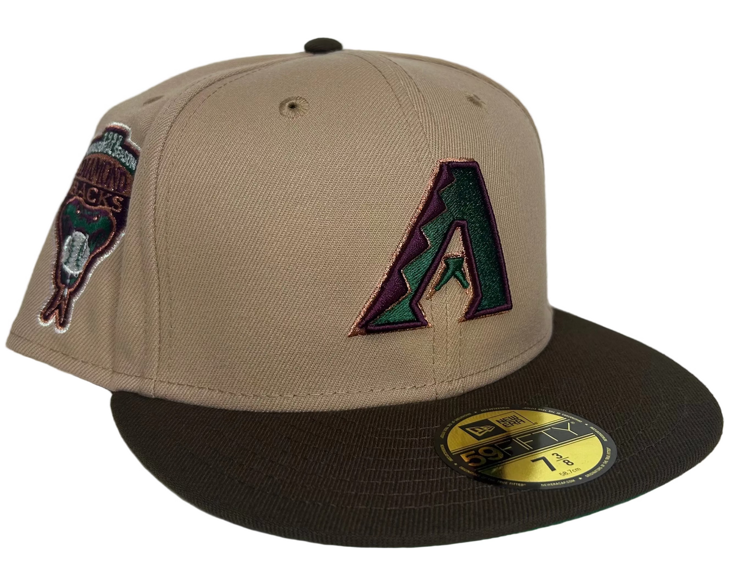 New Era Arizona Diamondbacks 59FIFTY fitted hat, featuring a khaki crown and a brown visor.