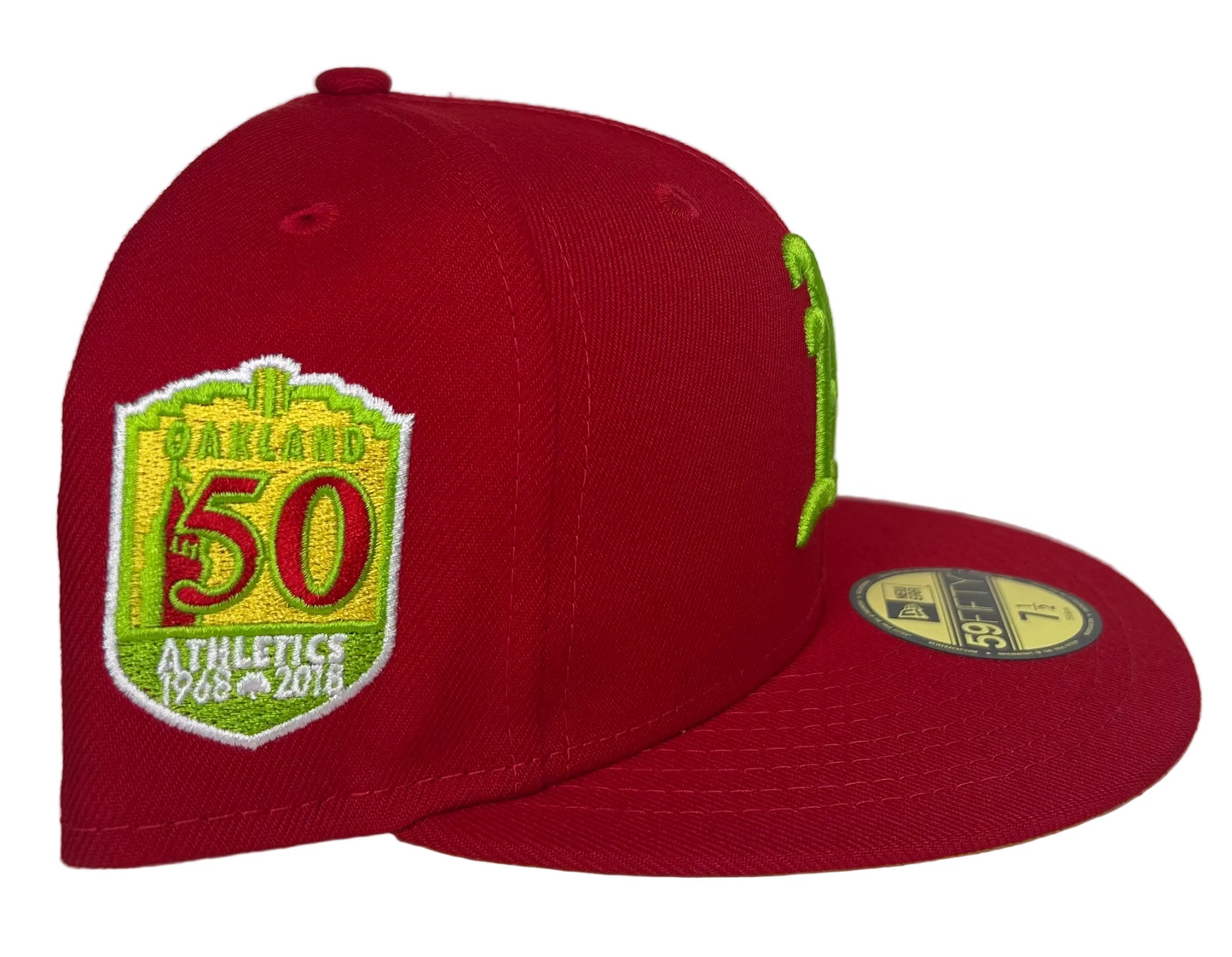 New Era Oakland Athletics Taqueria 59FIFTY Fitted Hat Cap 50th Year Patch.