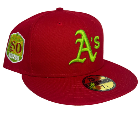 New Era Oakland Athletics Taqueria 59FIFTY Fitted Hat Cap 50th Year Patch.