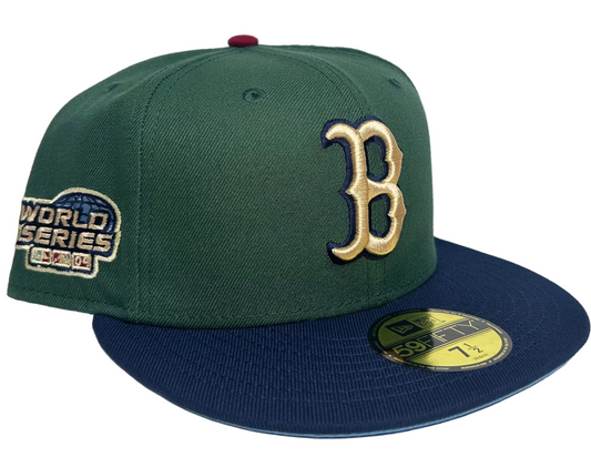 New Era Boston Red Sox 2004 World Series 59FIFTY fitted hat with a green crown and navy visor.