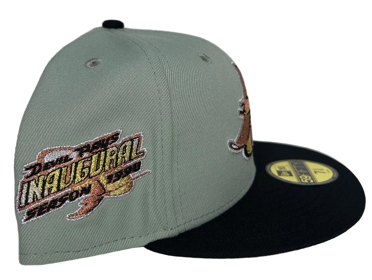 New Era 59FIFTY Tampa Bay Devil Rays 1998 Inaugural Season fitted hat featuring a gray crown and black brim.