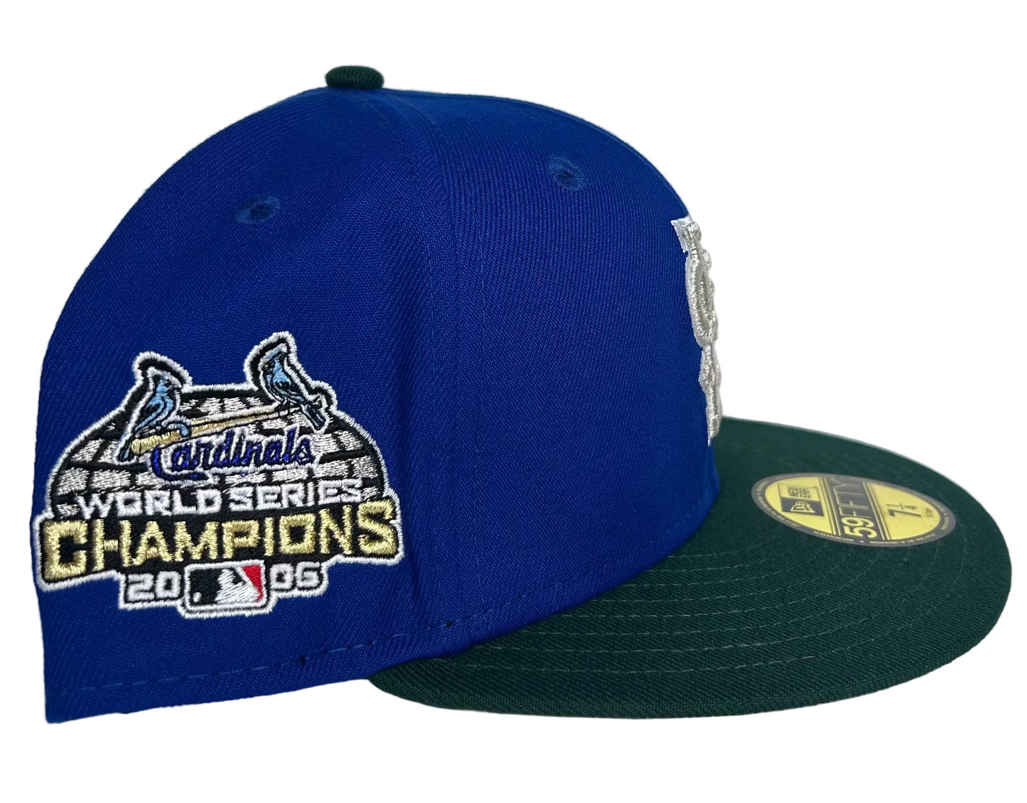 New Era St. Louis Cardinals 2006 World Series 59FIFTY fitted hat with a blue crown and green visor.