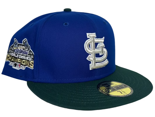 New Era St. Louis Cardinals 2006 World Series 59FIFTY fitted hat with a blue crown and green visor.